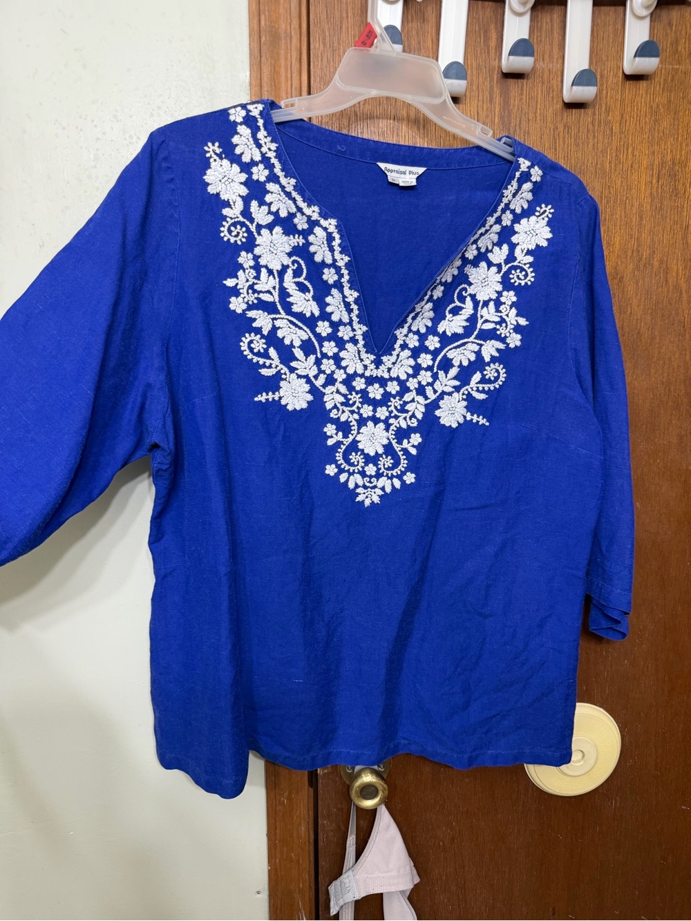 Embroidered V-Neck Cotton Top in Royal Blue